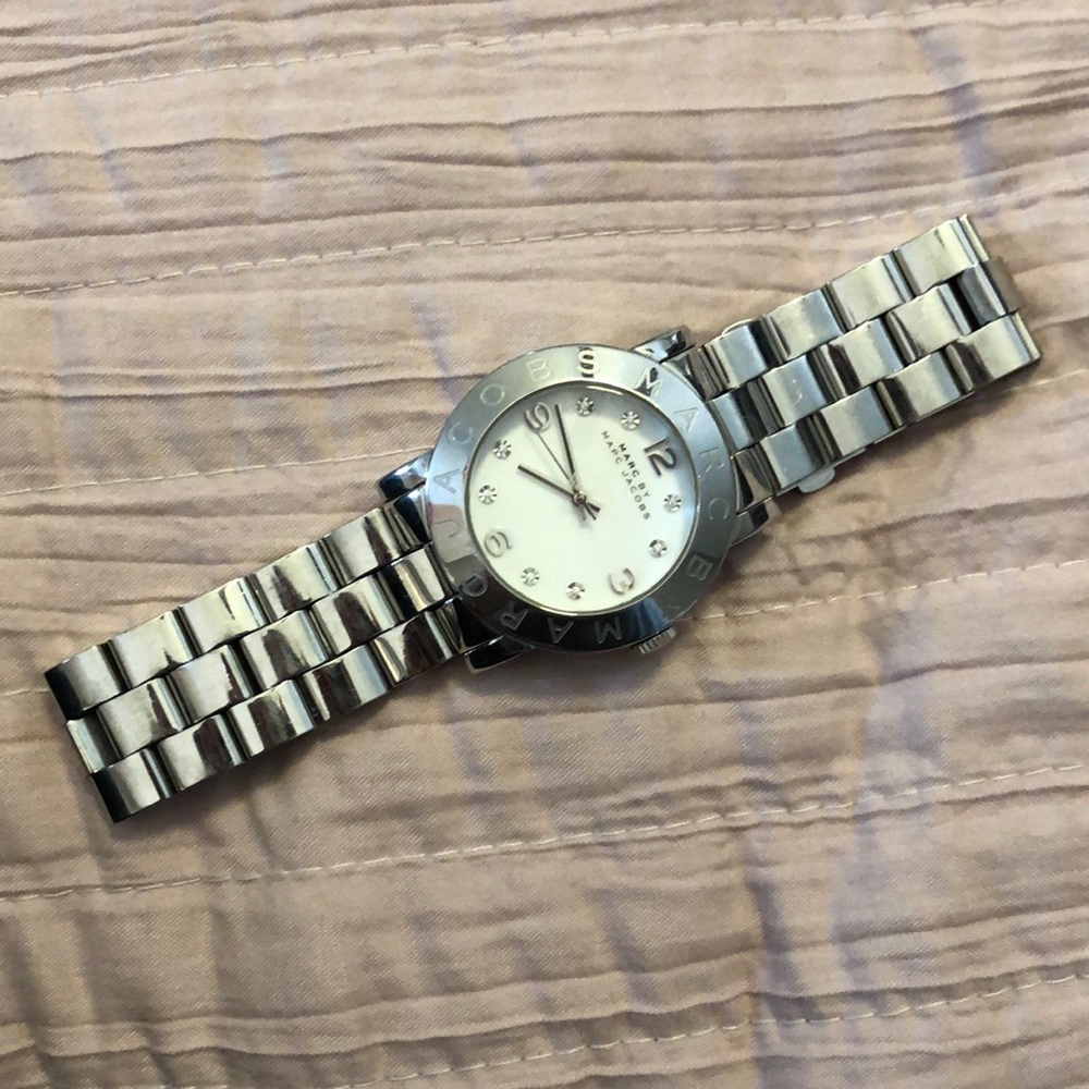 Marc Jacobs silver and white watch.  MBM 3054